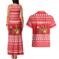 Afghanistan Christmas Couples Matching Tank Maxi Dress and Hawaiian Shirt with Santa Camels Sheep Traditional Pattern and Festive Design - Wonder Print Shop