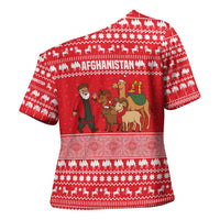 Afghanistan Christmas Cross Shoulder Shirt with Santa Camels Sheep Traditional Pattern and Festive Design - Wonder Print Shop