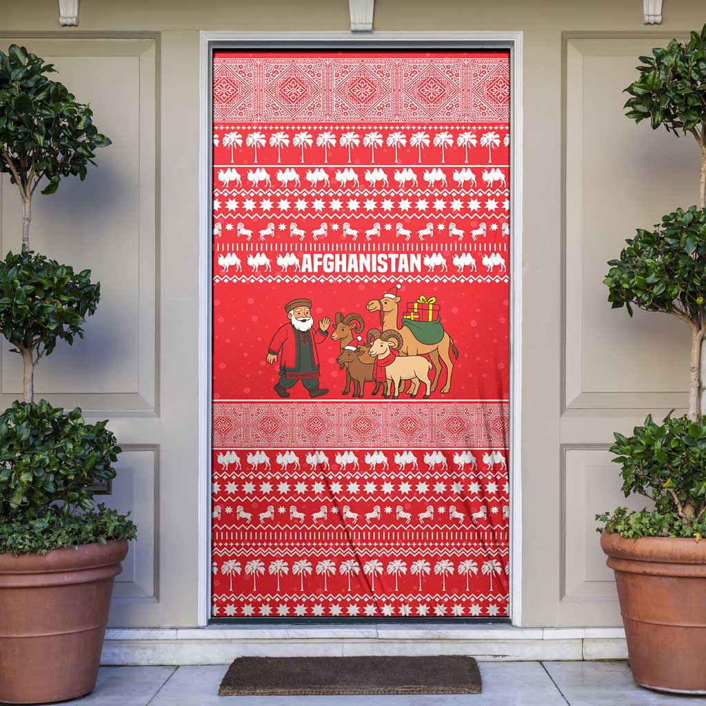 Afghanistan Christmas Door Cover with Santa Camels Sheep Traditional Pattern and Festive Design - Wonder Print Shop