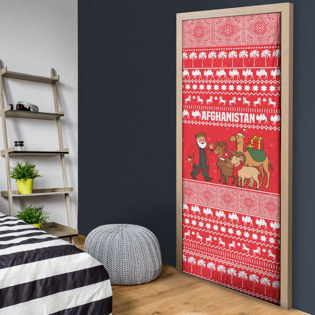 Afghanistan Christmas Door Cover with Santa Camels Sheep Traditional Pattern and Festive Design - Wonder Print Shop