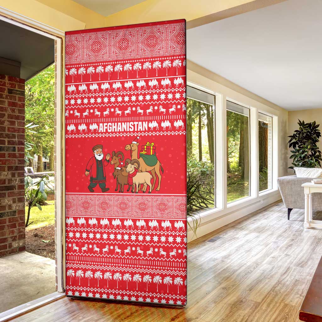 Afghanistan Christmas Door Cover with Santa Camels Sheep Traditional Pattern and Festive Design - Wonder Print Shop
