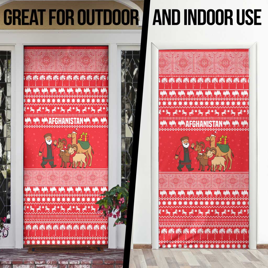 Afghanistan Christmas Door Cover with Santa Camels Sheep Traditional Pattern and Festive Design - Wonder Print Shop