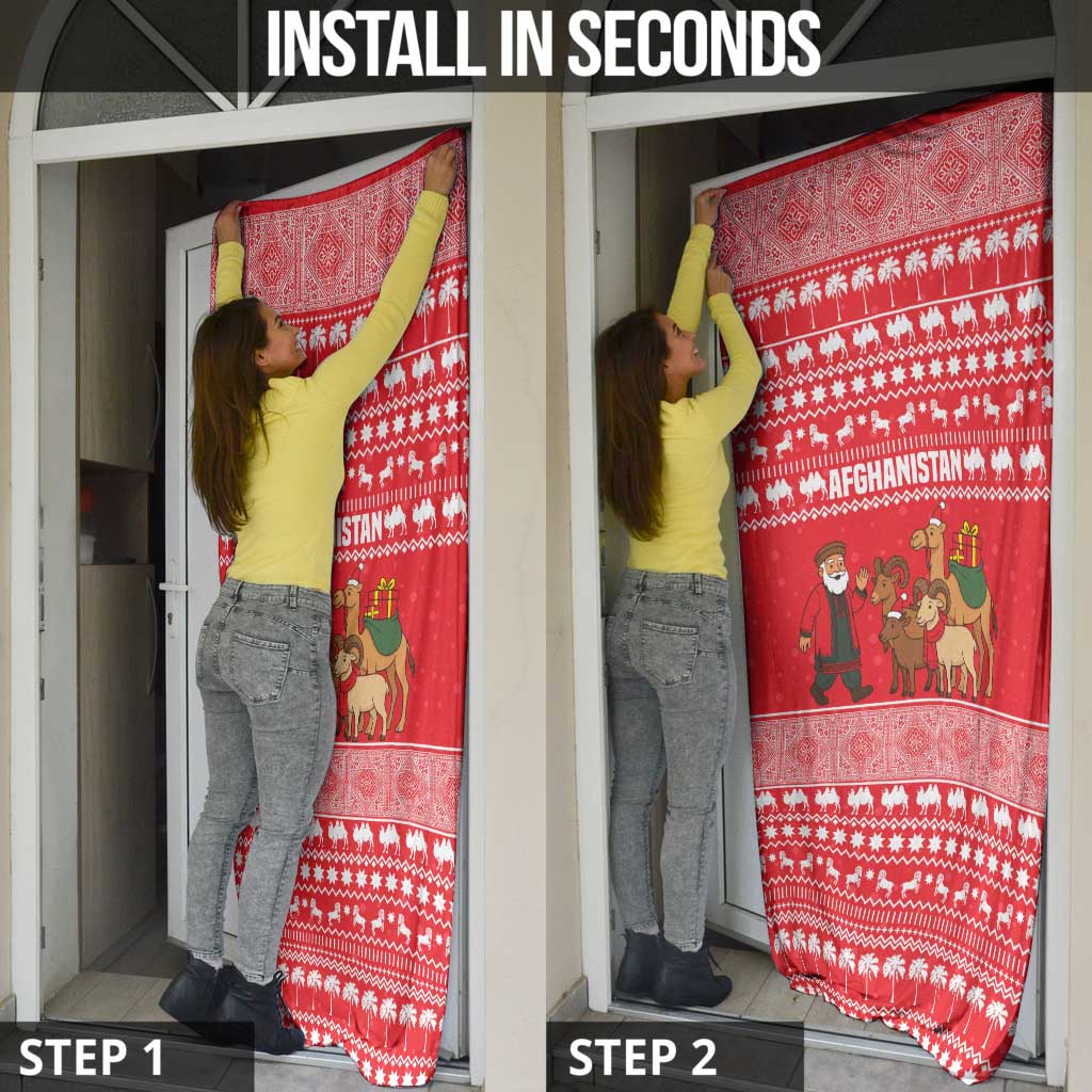 Afghanistan Christmas Door Cover with Santa Camels Sheep Traditional Pattern and Festive Design - Wonder Print Shop