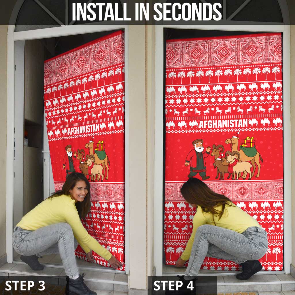 Afghanistan Christmas Door Cover with Santa Camels Sheep Traditional Pattern and Festive Design - Wonder Print Shop