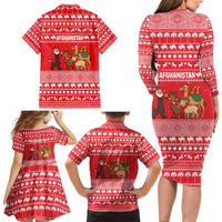 Afghanistan Christmas Family Matching Long Sleeve Bodycon Dress and Hawaiian Shirt with Santa Camels Sheep Traditional Pattern and Festive Design - Wonder Print Shop