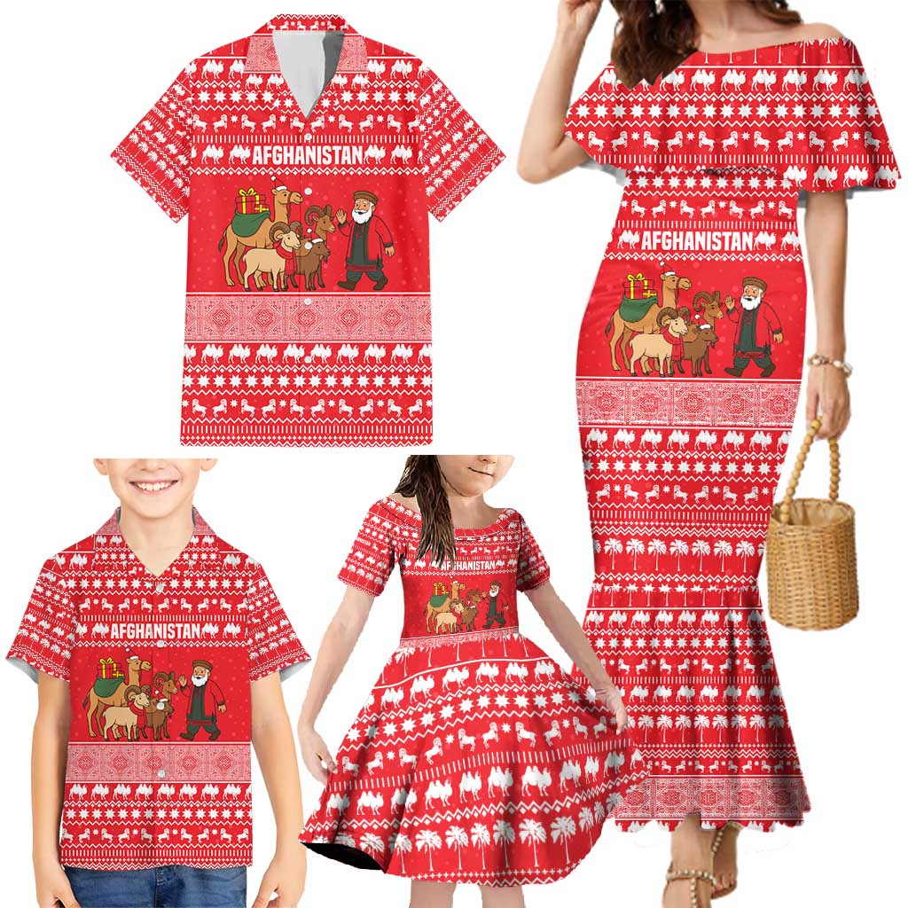 Afghanistan Christmas Family Matching Mermaid Dress and Hawaiian Shirt with Santa Camels Sheep Traditional Pattern and Festive Design - Wonder Print Shop