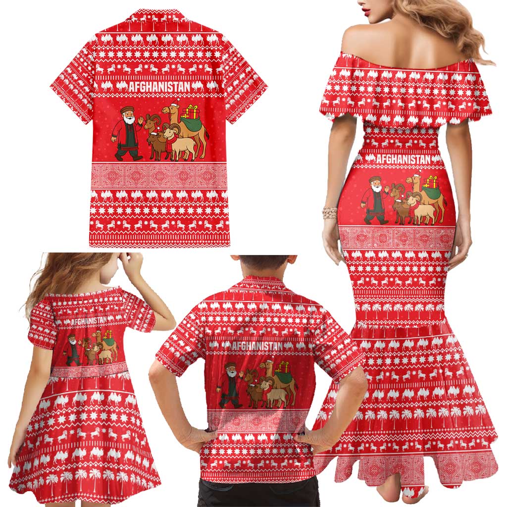 Afghanistan Christmas Family Matching Mermaid Dress and Hawaiian Shirt with Santa Camels Sheep Traditional Pattern and Festive Design - Wonder Print Shop