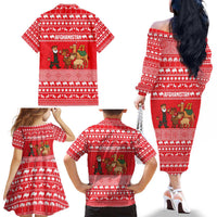 Afghanistan Christmas Family Matching Off The Shoulder Long Sleeve Dress and Hawaiian Shirt with Santa Camels Sheep Traditional Pattern and Festive Design - Wonder Print Shop