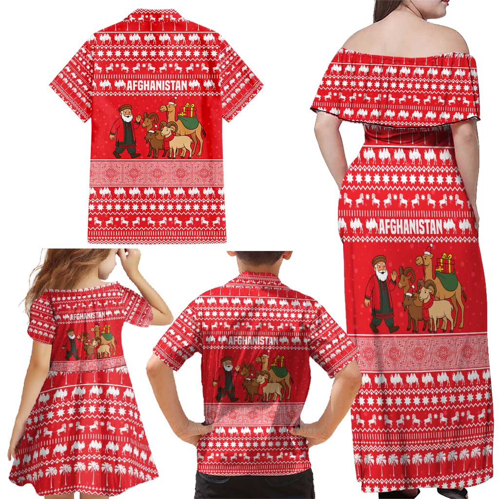 Afghanistan Christmas Family Matching Off Shoulder Maxi Dress and Hawaiian Shirt with Santa Camels Sheep Traditional Pattern and Festive Design - Wonder Print Shop