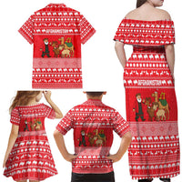 Afghanistan Christmas Family Matching Off Shoulder Maxi Dress and Hawaiian Shirt with Santa Camels Sheep Traditional Pattern and Festive Design - Wonder Print Shop