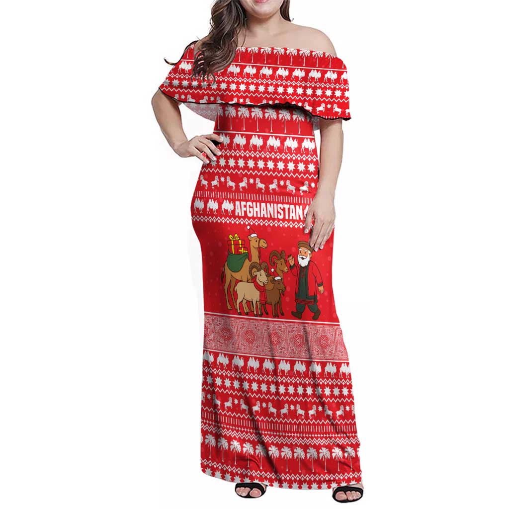 Afghanistan Christmas Family Matching Off Shoulder Maxi Dress and Hawaiian Shirt with Santa Camels Sheep Traditional Pattern and Festive Design - Wonder Print Shop