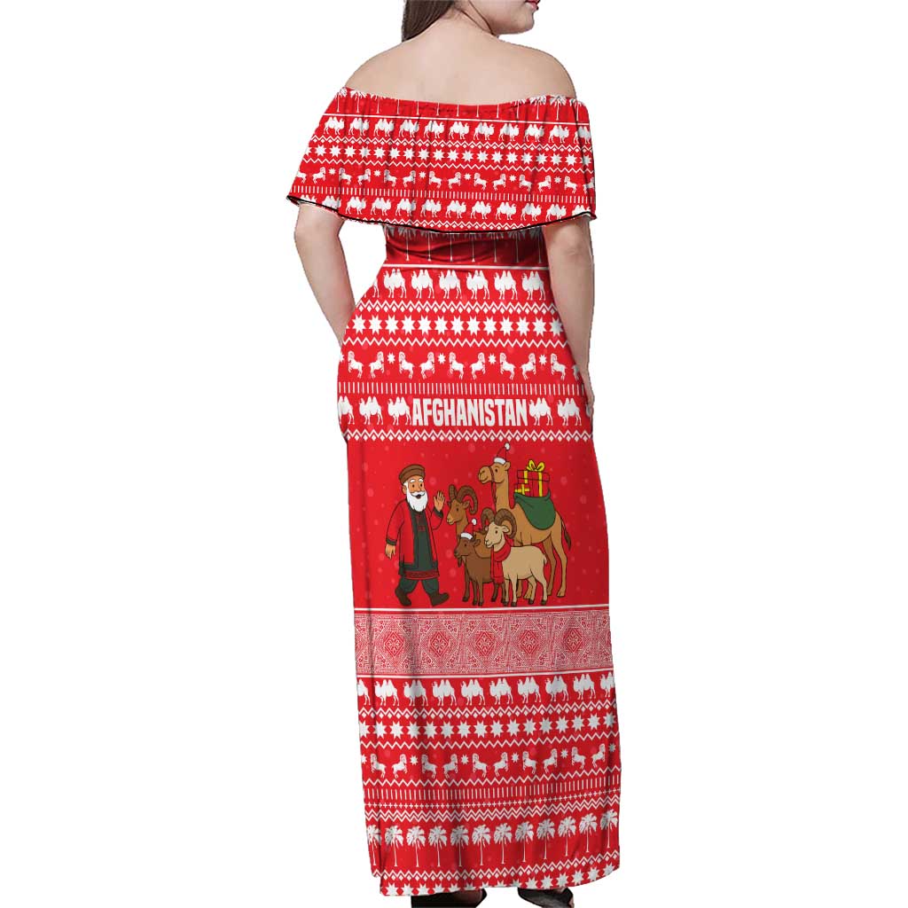 Afghanistan Christmas Family Matching Off Shoulder Maxi Dress and Hawaiian Shirt with Santa Camels Sheep Traditional Pattern and Festive Design - Wonder Print Shop