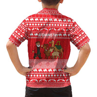 Afghanistan Christmas Family Matching Off Shoulder Short Dress and Hawaiian Shirt with Santa Camels Sheep Traditional Pattern and Festive Design - Wonder Print Shop