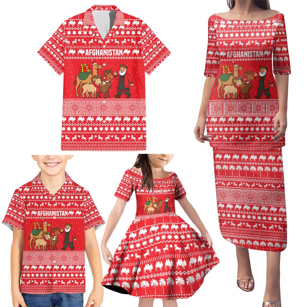 Afghanistan Christmas Family Matching Puletasi and Hawaiian Shirt with Santa Camels Sheep Traditional Pattern and Festive Design - Wonder Print Shop