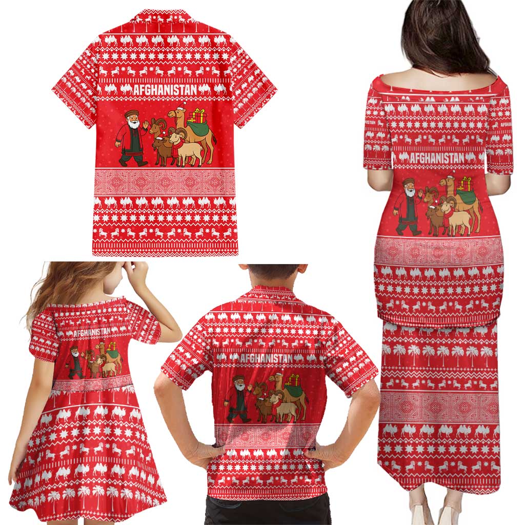 Afghanistan Christmas Family Matching Puletasi and Hawaiian Shirt with Santa Camels Sheep Traditional Pattern and Festive Design - Wonder Print Shop