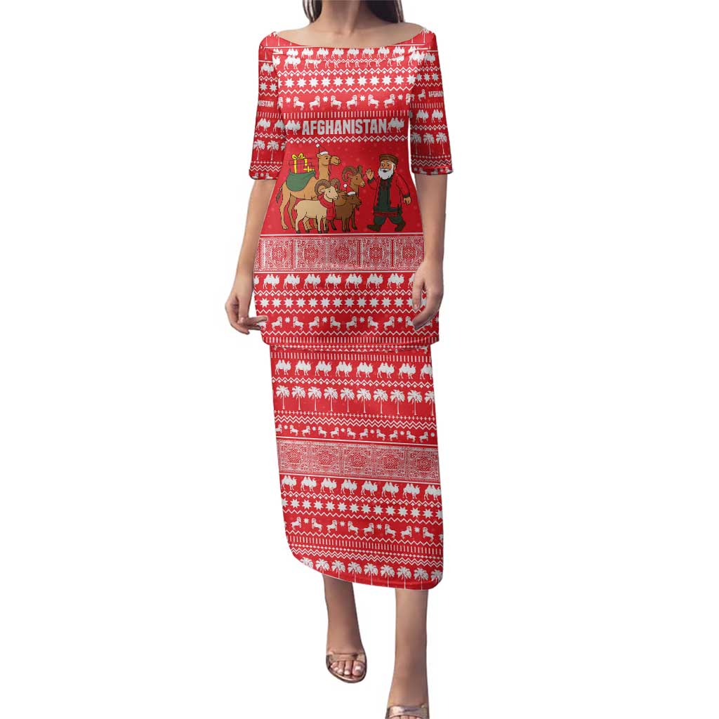 Afghanistan Christmas Family Matching Puletasi and Hawaiian Shirt with Santa Camels Sheep Traditional Pattern and Festive Design - Wonder Print Shop