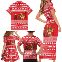 Afghanistan Christmas Family Matching Short Sleeve Bodycon Dress and Hawaiian Shirt with Santa Camels Sheep Traditional Pattern and Festive Design - Wonder Print Shop