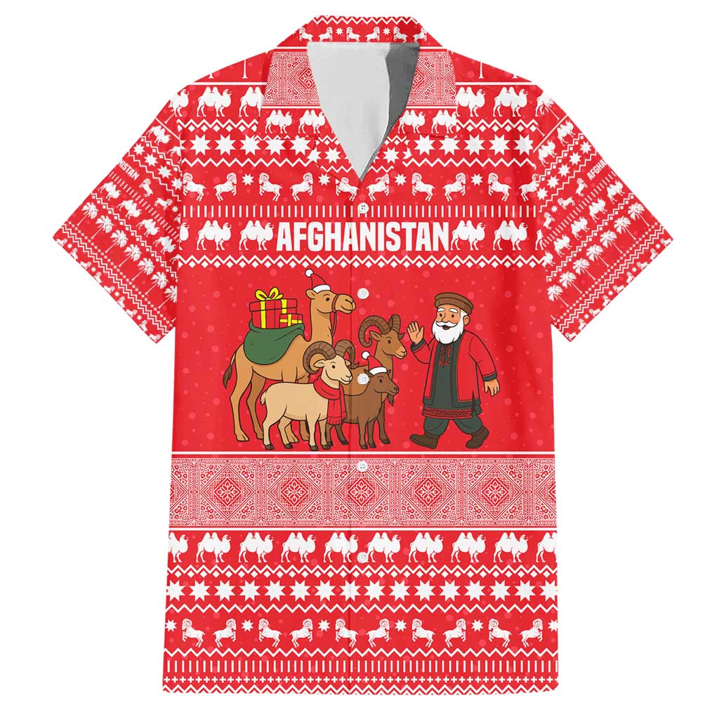 Afghanistan Christmas Family Matching Short Sleeve Bodycon Dress and Hawaiian Shirt with Santa Camels Sheep Traditional Pattern and Festive Design - Wonder Print Shop