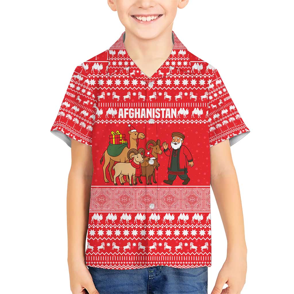 Afghanistan Christmas Family Matching Short Sleeve Bodycon Dress and Hawaiian Shirt with Santa Camels Sheep Traditional Pattern and Festive Design - Wonder Print Shop