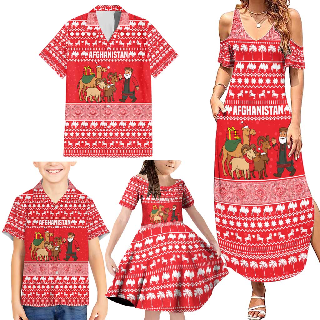 Afghanistan Christmas Family Matching Summer Maxi Dress and Hawaiian Shirt with Santa Camels Sheep Traditional Pattern and Festive Design - Wonder Print Shop