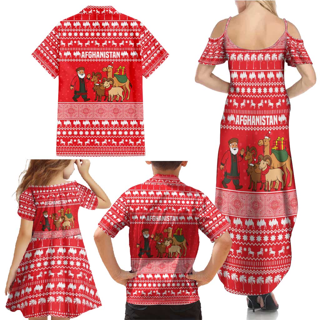 Afghanistan Christmas Family Matching Summer Maxi Dress and Hawaiian Shirt with Santa Camels Sheep Traditional Pattern and Festive Design - Wonder Print Shop