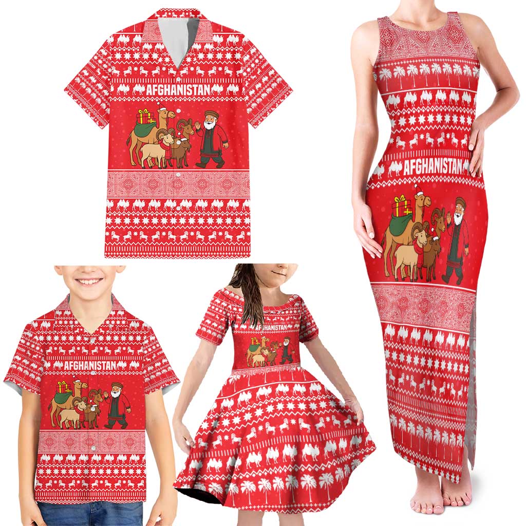 Afghanistan Christmas Family Matching Tank Maxi Dress and Hawaiian Shirt with Santa Camels Sheep Traditional Pattern and Festive Design - Wonder Print Shop