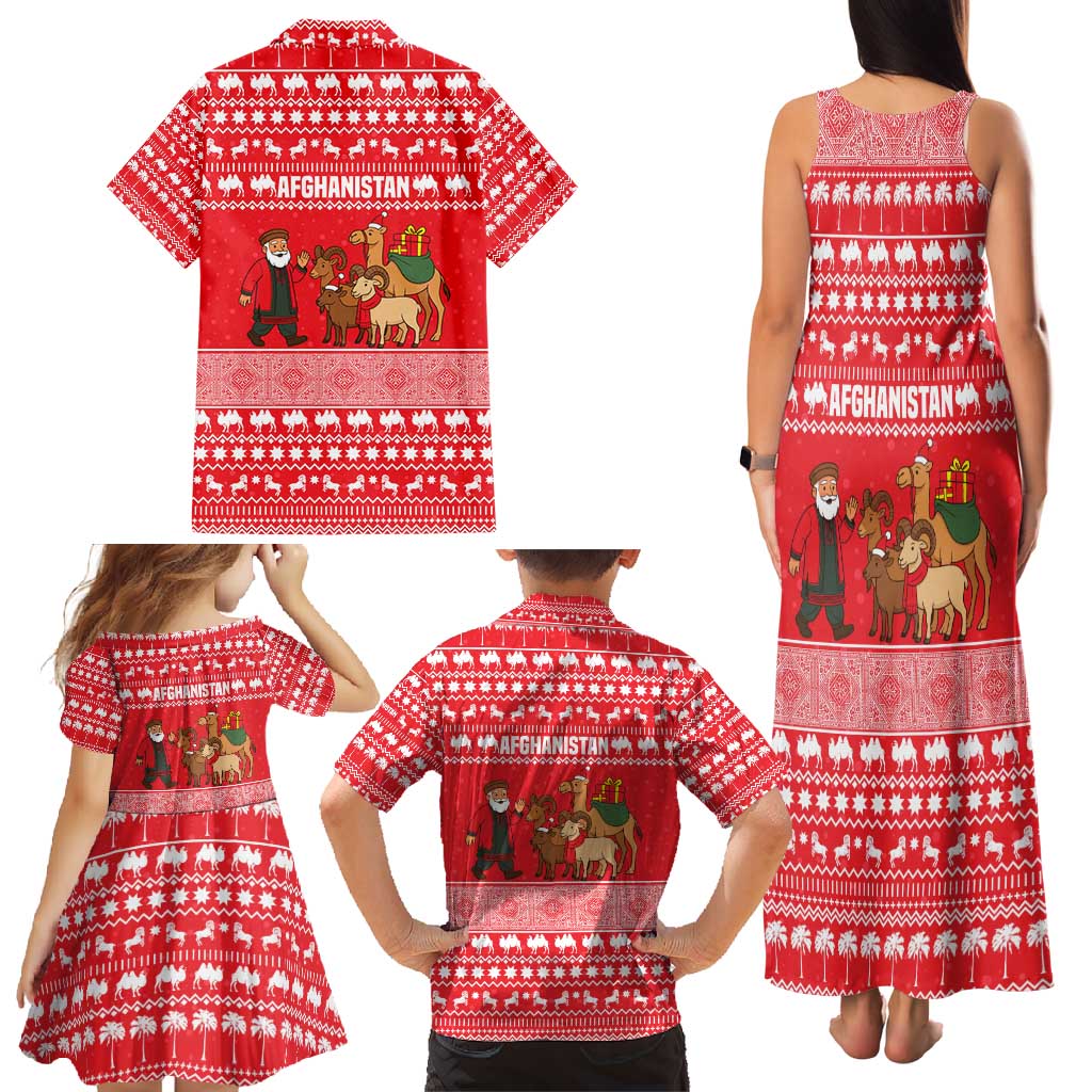 Afghanistan Christmas Family Matching Tank Maxi Dress and Hawaiian Shirt with Santa Camels Sheep Traditional Pattern and Festive Design - Wonder Print Shop