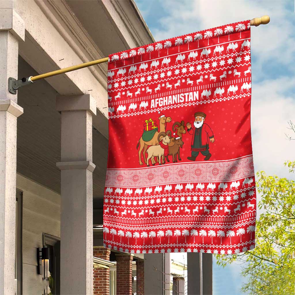 Afghanistan Christmas Garden Flag with Santa Camels Sheep Traditional Pattern and Festive Design - Wonder Print Shop