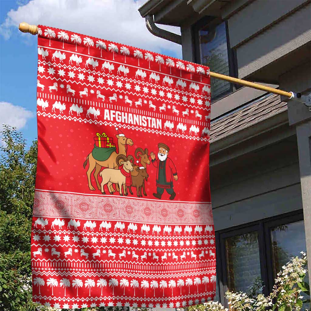 Afghanistan Christmas Garden Flag with Santa Camels Sheep Traditional Pattern and Festive Design - Wonder Print Shop