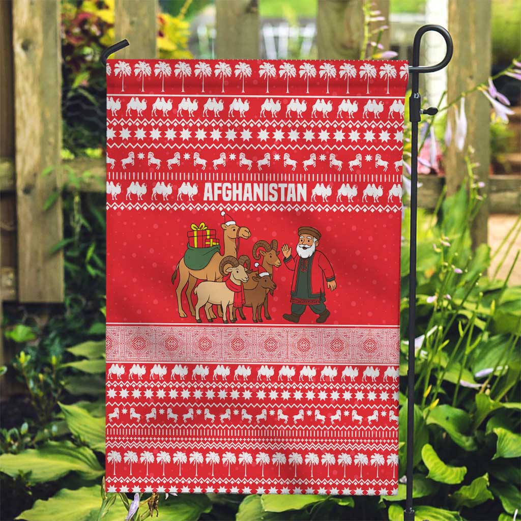 Afghanistan Christmas Garden Flag with Santa Camels Sheep Traditional Pattern and Festive Design - Wonder Print Shop