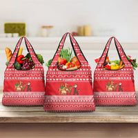 Afghanistan Christmas Grocery Bag with Santa Camels Sheep Traditional Pattern and Festive Design - Wonder Print Shop