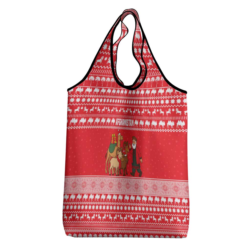 Afghanistan Christmas Grocery Bag with Santa Camels Sheep Traditional Pattern and Festive Design - Wonder Print Shop