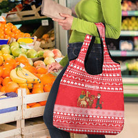Afghanistan Christmas Grocery Bag with Santa Camels Sheep Traditional Pattern and Festive Design - Wonder Print Shop