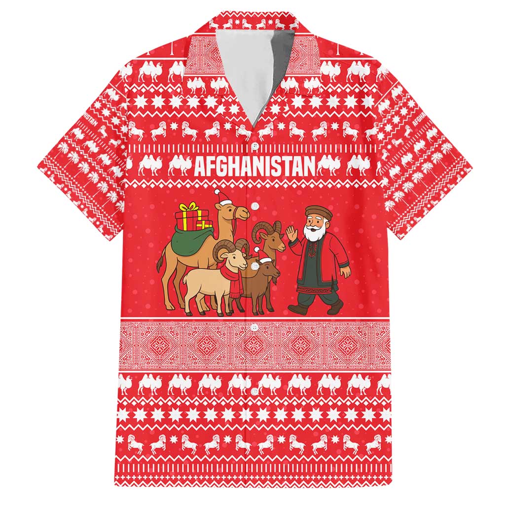 Afghanistan Christmas Hawaiian Shirt with Santa Camels Sheep Traditional Pattern and Festive Design - Wonder Print Shop
