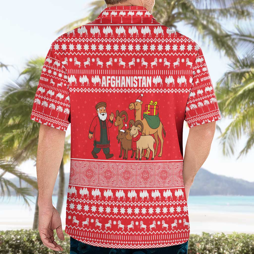Afghanistan Christmas Hawaiian Shirt with Santa Camels Sheep Traditional Pattern and Festive Design - Wonder Print Shop
