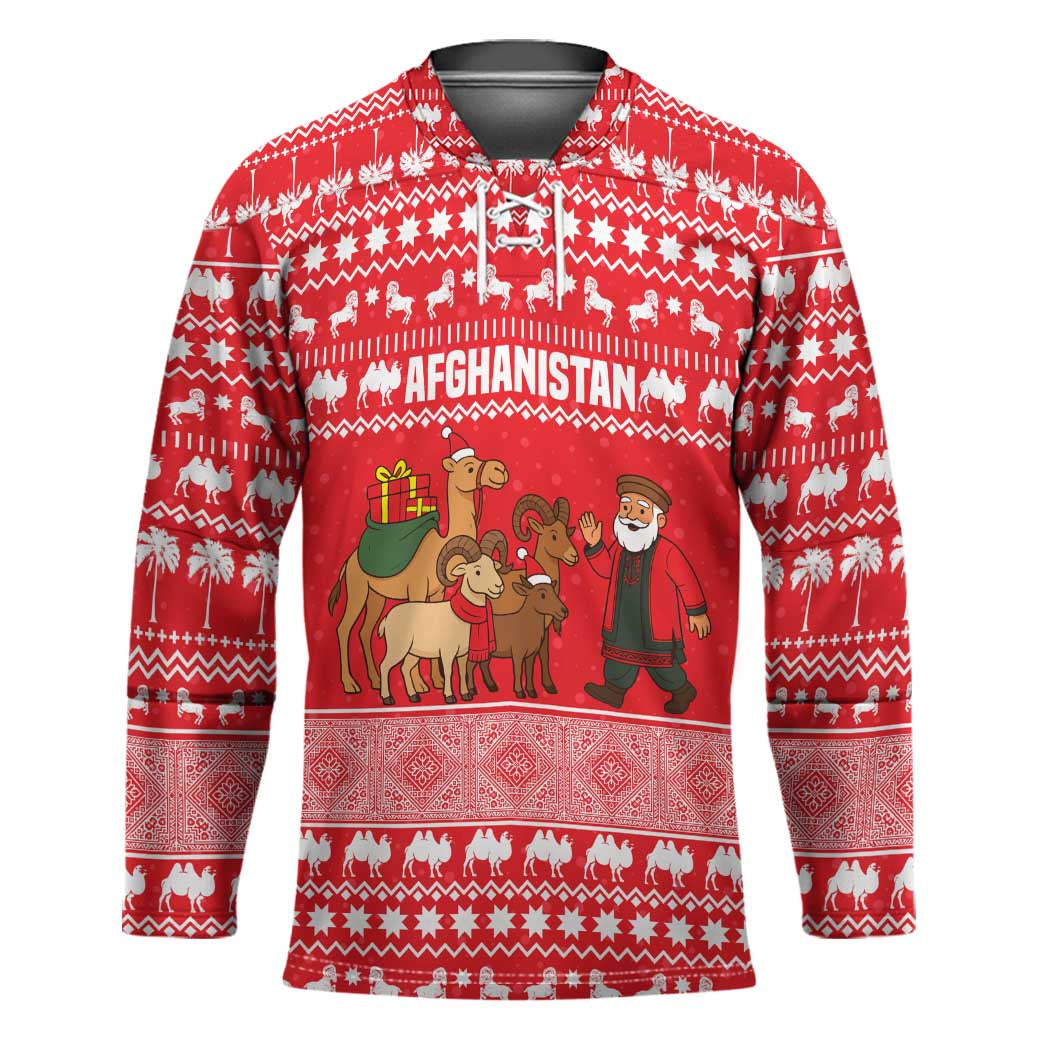 Afghanistan Christmas Hockey Jersey with Santa Camels Sheep Traditional Pattern and Festive Design - Wonder Print Shop