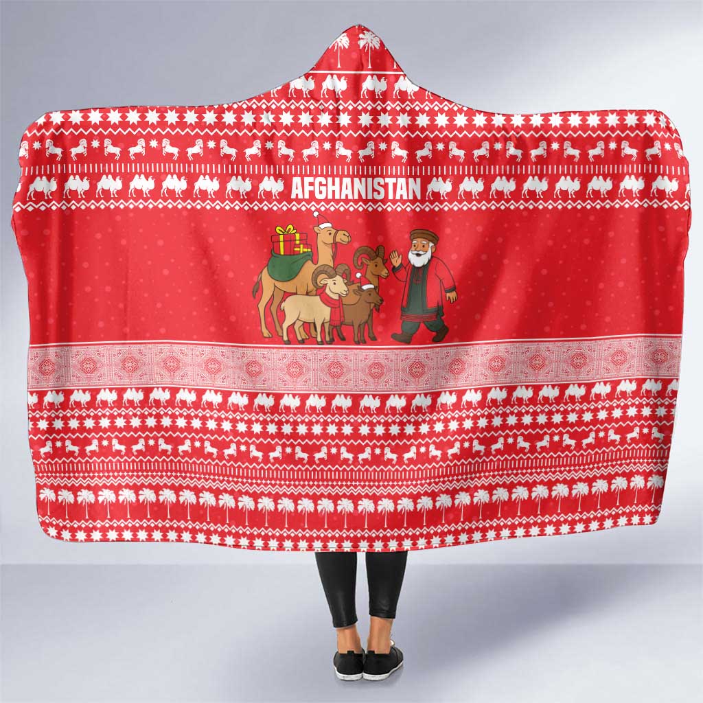Afghanistan Christmas Hooded Blanket with Santa Camels Sheep Traditional Pattern and Festive Design - Wonder Print Shop