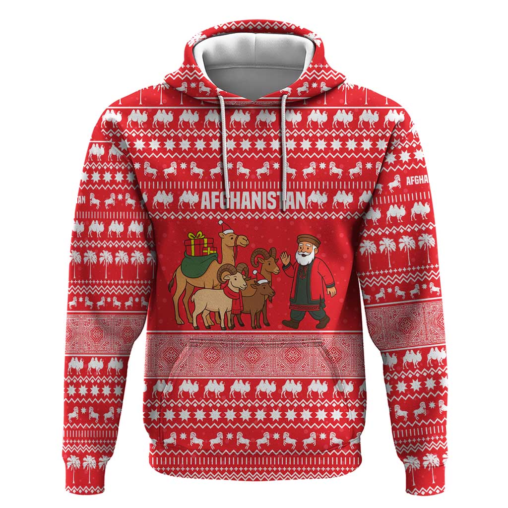 Afghanistan Christmas Hoodie with Santa Camels Sheep Traditional Pattern and Festive Design - Wonder Print Shop