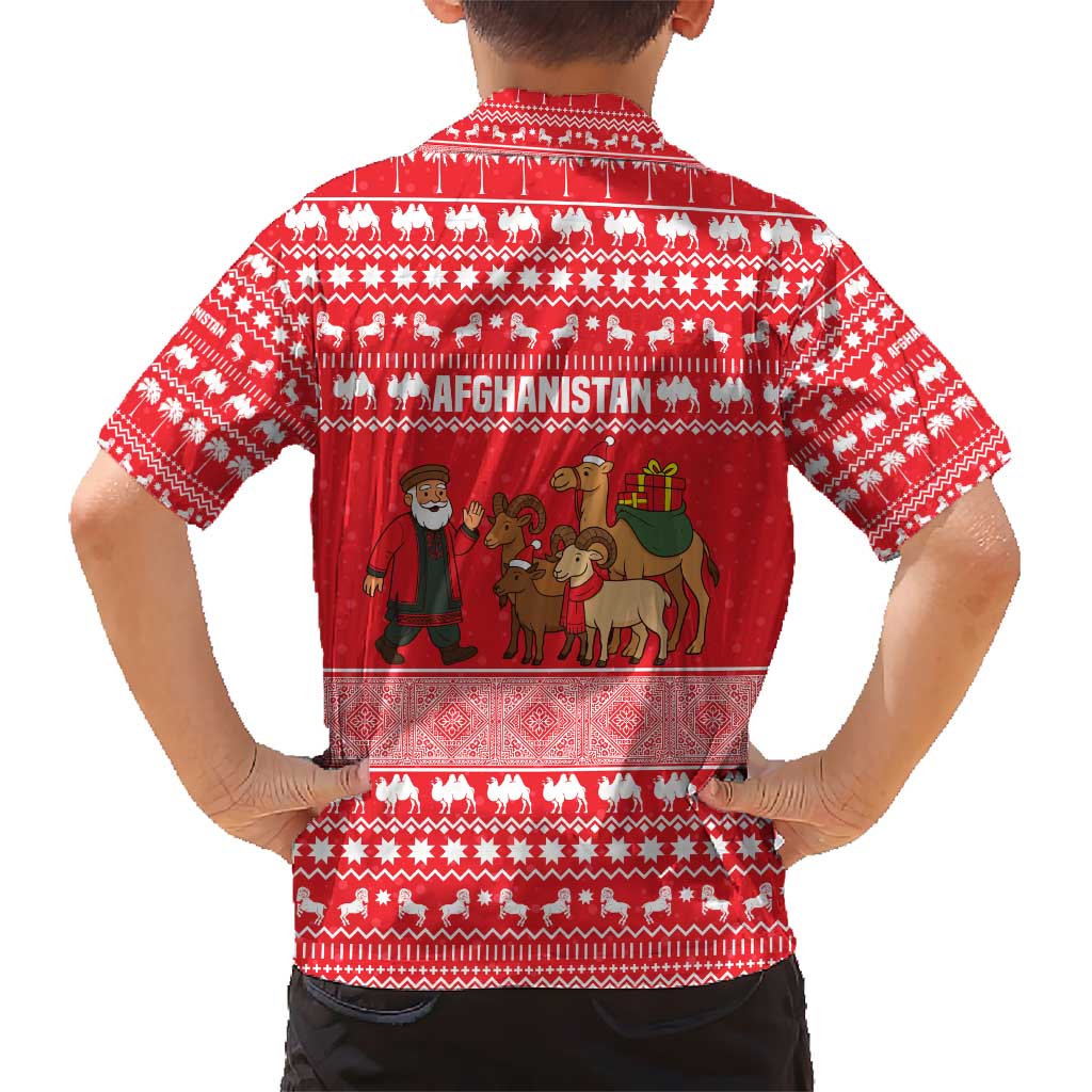 Afghanistan Christmas Kid Hawaiian Shirt with Santa Camels Sheep Traditional Pattern and Festive Design - Wonder Print Shop