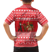 Afghanistan Christmas Kid Hawaiian Shirt with Santa Camels Sheep Traditional Pattern and Festive Design - Wonder Print Shop