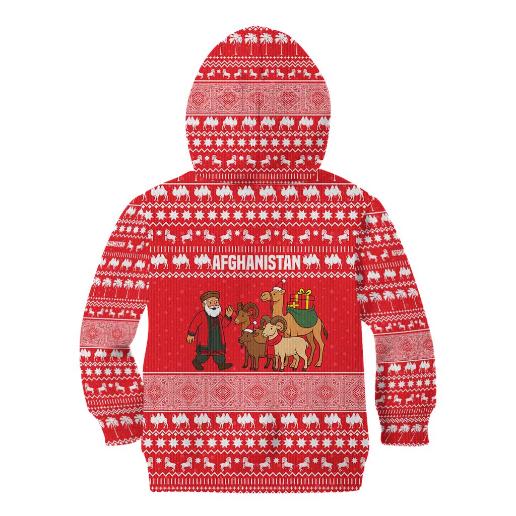 Afghanistan Christmas Kid Hoodie with Santa Camels Sheep Traditional Pattern and Festive Design - Wonder Print Shop
