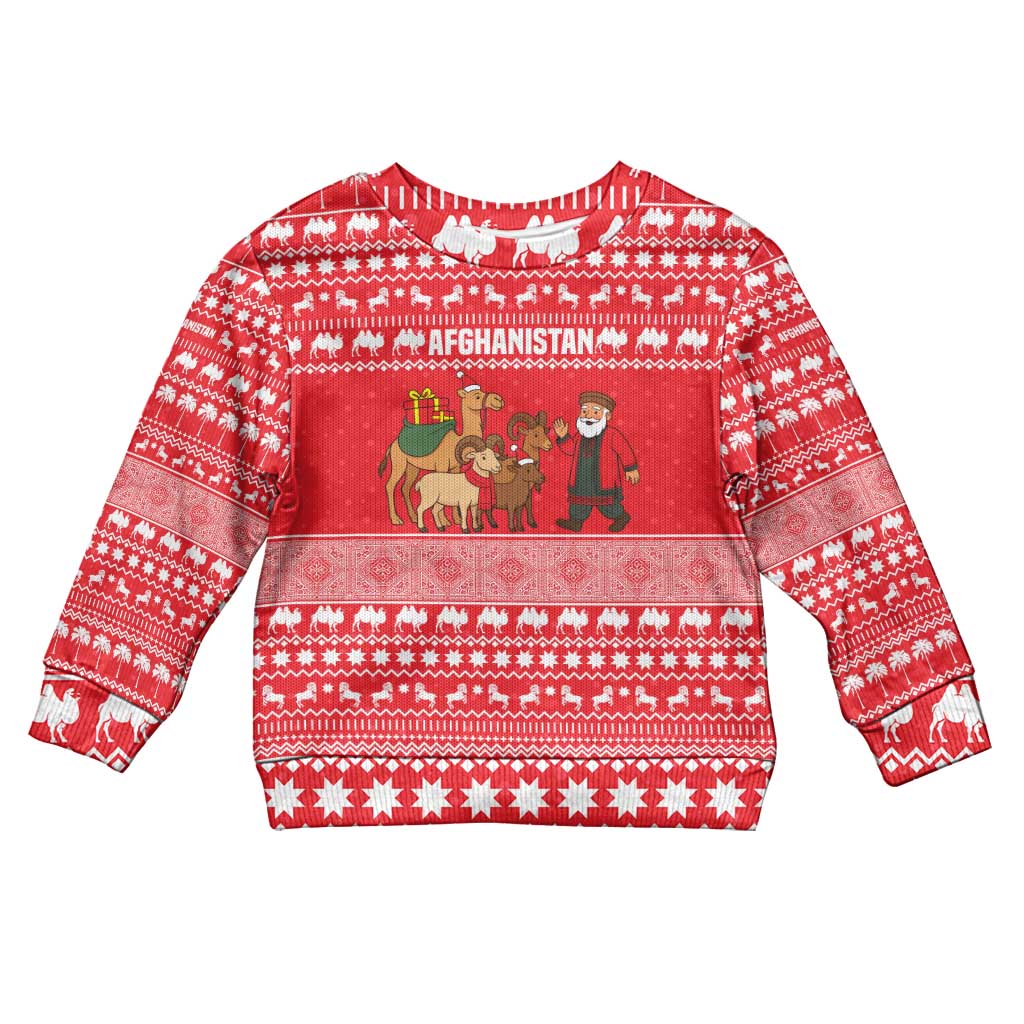 Afghanistan Christmas Kid Ugly Christmas Sweater with Santa Camels Sheep Traditional Pattern and Festive Design - Wonder Print Shop