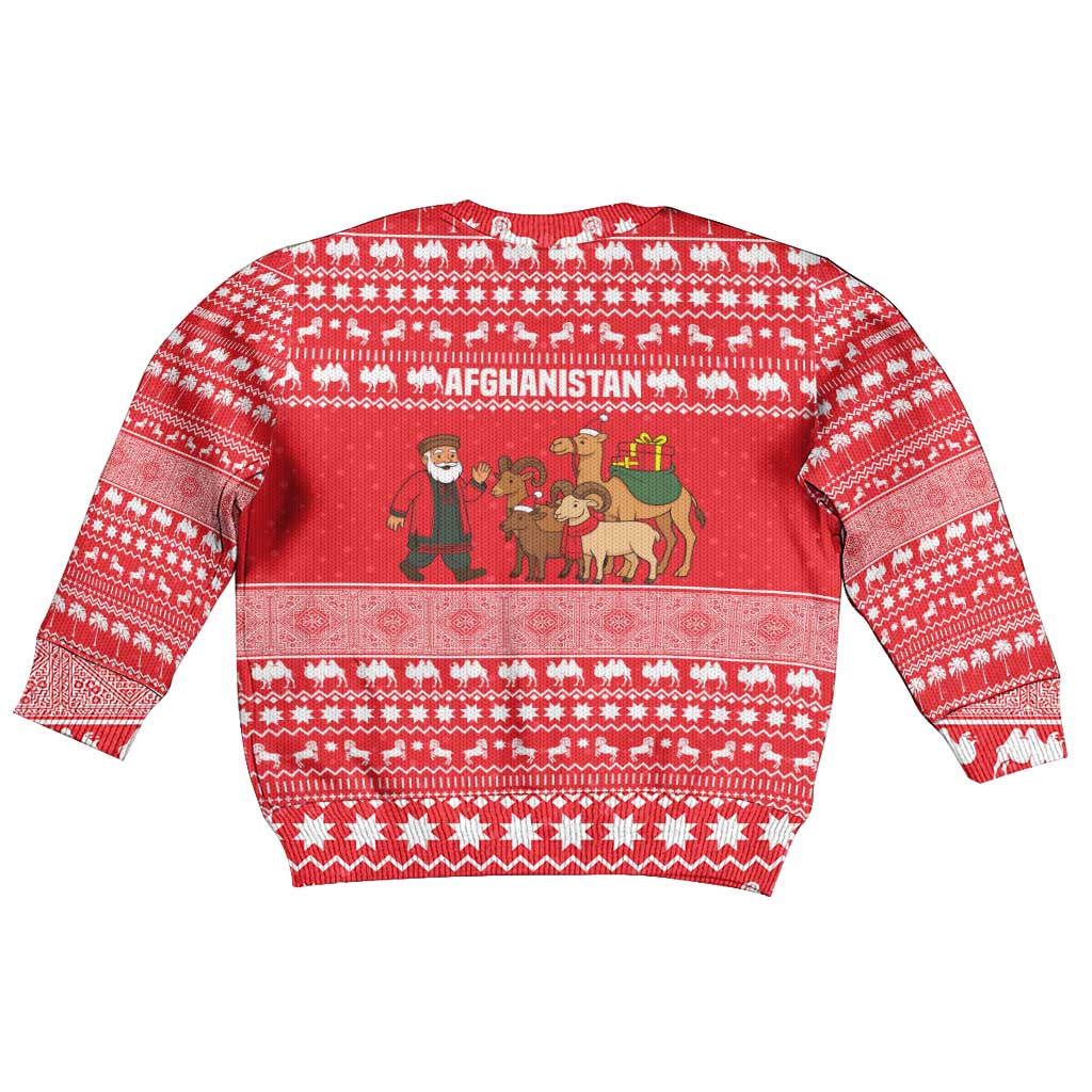 Afghanistan Christmas Kid Ugly Christmas Sweater with Santa Camels Sheep Traditional Pattern and Festive Design - Wonder Print Shop