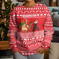 Afghanistan Christmas Kid Ugly Christmas Sweater with Santa Camels Sheep Traditional Pattern and Festive Design - Wonder Print Shop