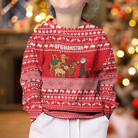 Afghanistan Christmas Kid Ugly Christmas Sweater with Santa Camels Sheep Traditional Pattern and Festive Design - Wonder Print Shop
