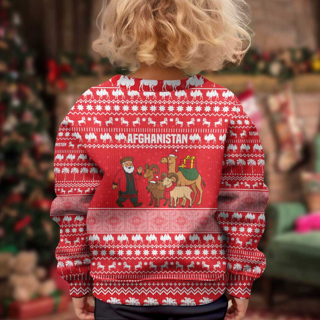 Afghanistan Christmas Kid Ugly Christmas Sweater with Santa Camels Sheep Traditional Pattern and Festive Design - Wonder Print Shop