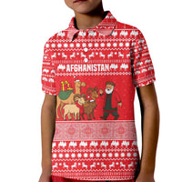 Afghanistan Christmas Kid Polo Shirt with Santa Camels Sheep Traditional Pattern and Festive Design - Wonder Print Shop