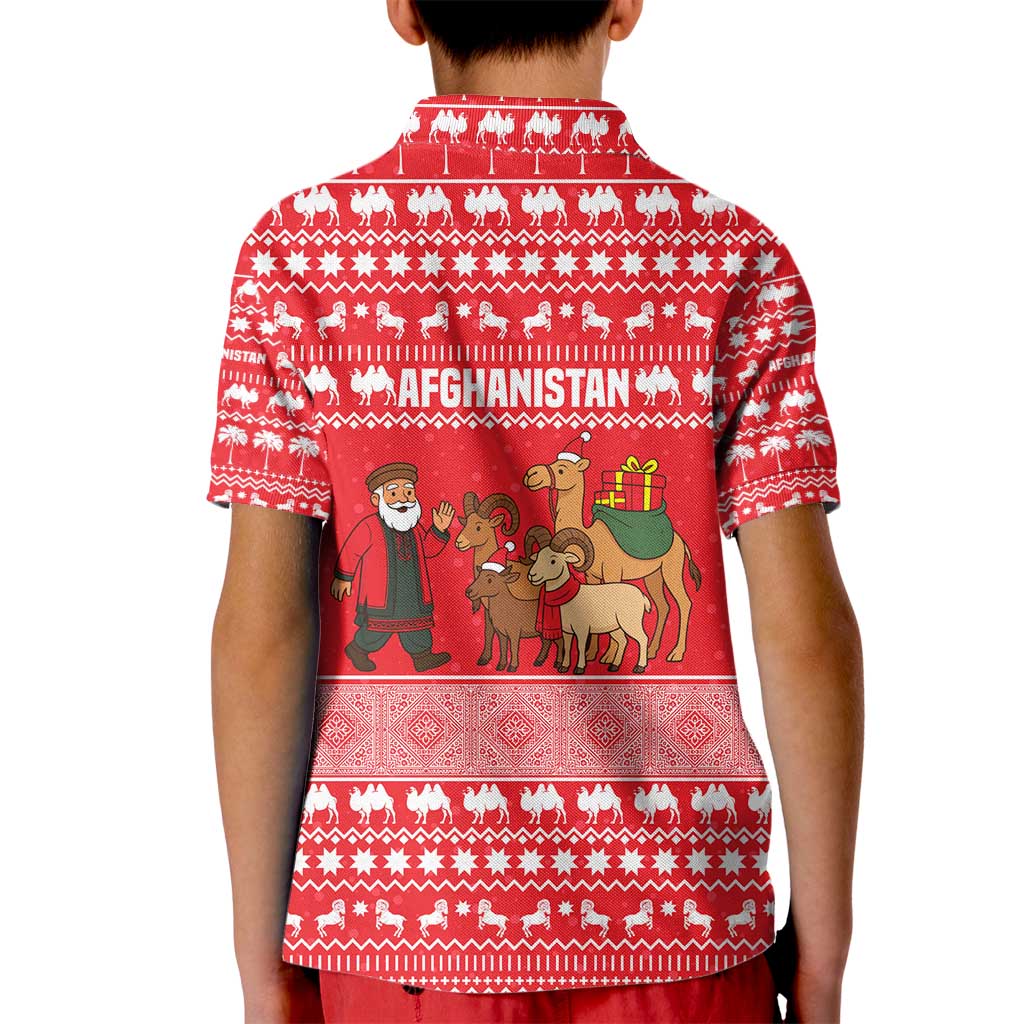 Afghanistan Christmas Kid Polo Shirt with Santa Camels Sheep Traditional Pattern and Festive Design - Wonder Print Shop