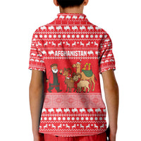 Afghanistan Christmas Kid Polo Shirt with Santa Camels Sheep Traditional Pattern and Festive Design - Wonder Print Shop