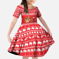 Afghanistan Christmas Kid Short Sleeve Dress with Santa Camels Sheep Traditional Pattern and Festive Design - Wonder Print Shop